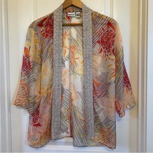 Chico's 100% silk kimono open front top summertime layer, size 2(12)